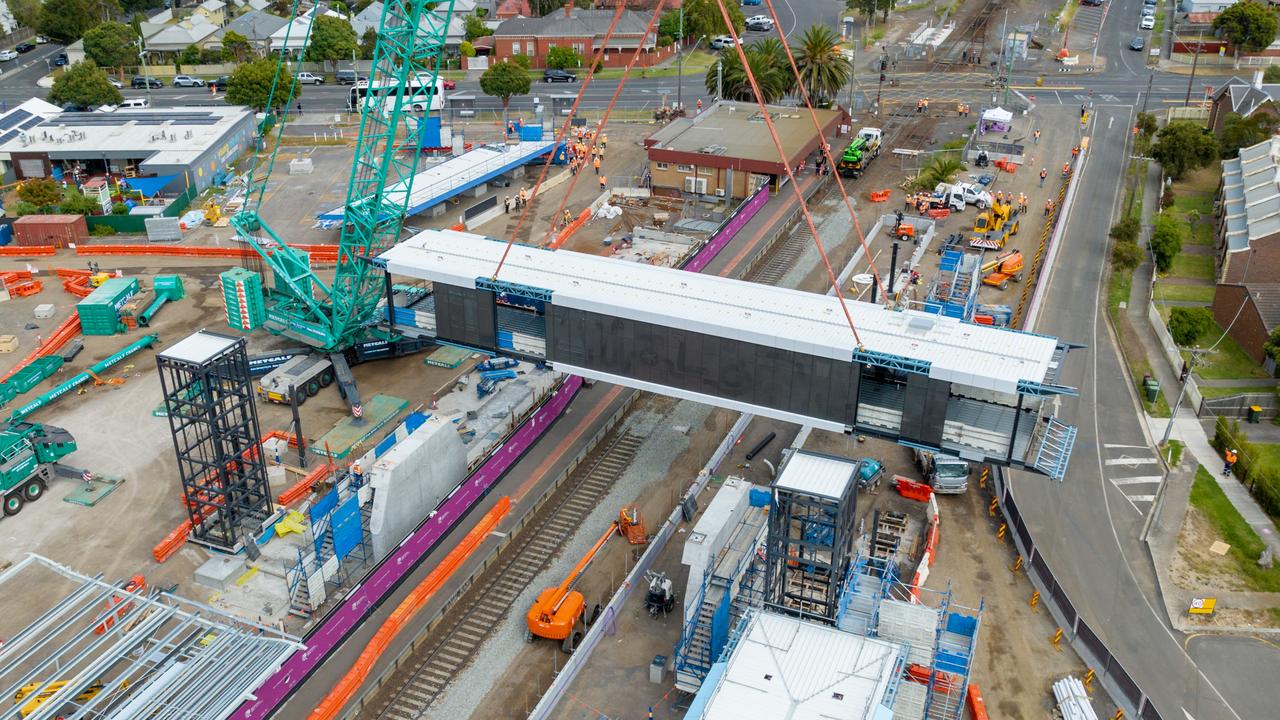 South Geelong station pedestrian overpass going in. Picture: supplied/Christian Pearson