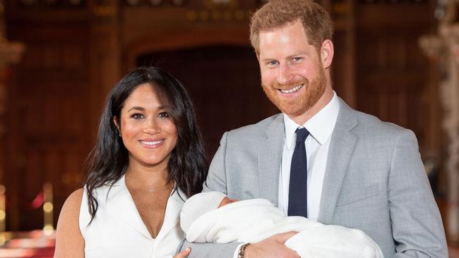 Meghan and Harry with their newborn son in May. Picture: Dominic Lipinski/AFP