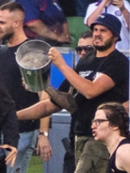 Alex Agelopoulos with bucket during the ordeal.