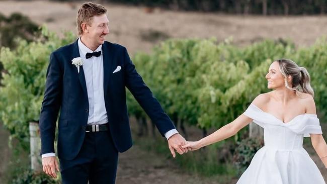 Kieran Strachan tied the knot with fiancee Suzie at Anvers Wines. Picture: Instagram / @kieran_strachan