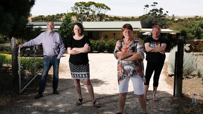 Kanmantoo residents Peter Roberts, Lou Duncan, Margi Dunn and Jenny Tundale say the stench from the fertiliser plant is unbearable. Picture: The Advertiser/Morgan Sette