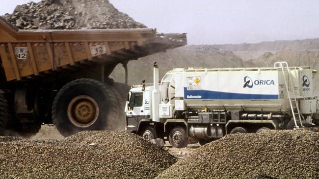 An Orica mobile manufacture unit carries bulk explosives to a mine site.