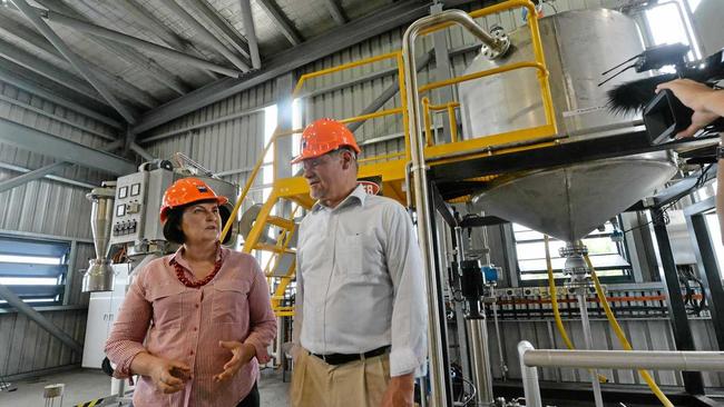 Member for Mackay Julieanne Gilbert and Mercurius Biorefining CEO Karl Seck at QUT's research centre at Racecourse Mill on Wednesday. Picture: Campbell Gellie