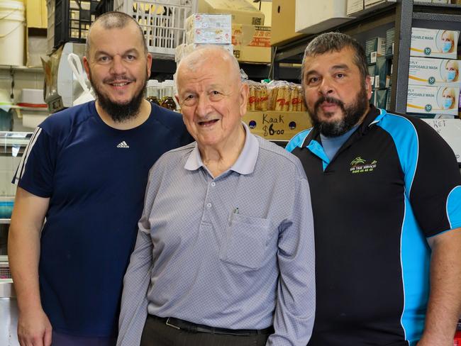 Jamal's Takeaway owner Khodr Jamal (centre) with his sons Baha (left) and Imad (right). Picture: Jenifer Jagielski