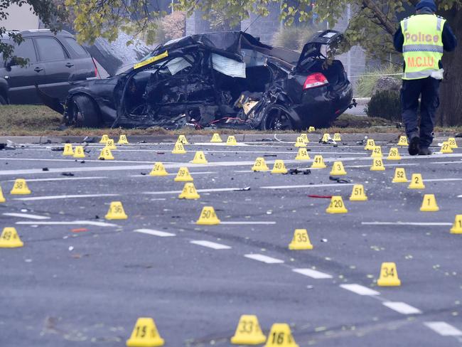 The crash scene at Stud and Boronia roads, Wantirna South. Picture: Nicole Garmston