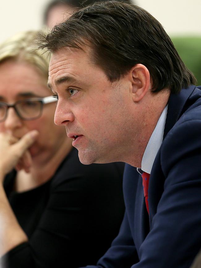 Shadow Treasurer Scott Bacon questions Treasurer Peter Gutwein during Budget Estimates. Picture: SAM ROSEWARNE