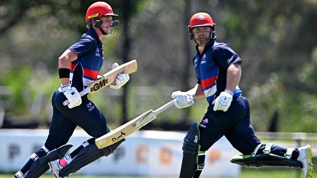 Dylan Brasher and Travis Dean on the run for Footscray. Picture: Andy Brownbill