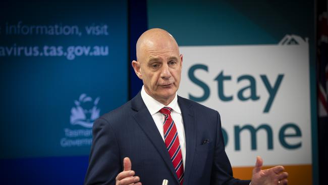 Premier Peter Gutwein speaks at the daily COVID-19 update on Monday 4th May 2020. Picture: LUKE BOWDEN