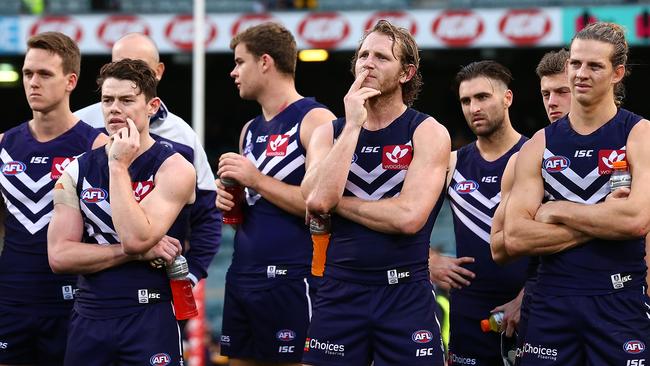 There hasn’t been much to celebrate in the western derbies for Fremantle. Picture: Getty Images