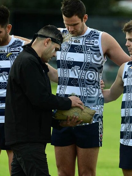 Walkerville’s Adam Proud during the Welcome To Country at Pooraka. Picture: Robert Chapman