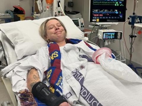 Kate McCarthy recovering in hospital in September 2024 after suffering a heart scare.Picture: Instagram