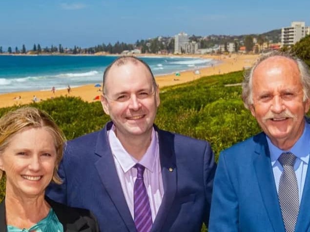 Northern Beaches Councillor Vincent De Luca (centre) with his running mates in his True Independents' team at the last election, Tammy Cook and Bob Giltinan. Cr De Luca was the only councillor to vote against the pay rise. Picture: Supplied