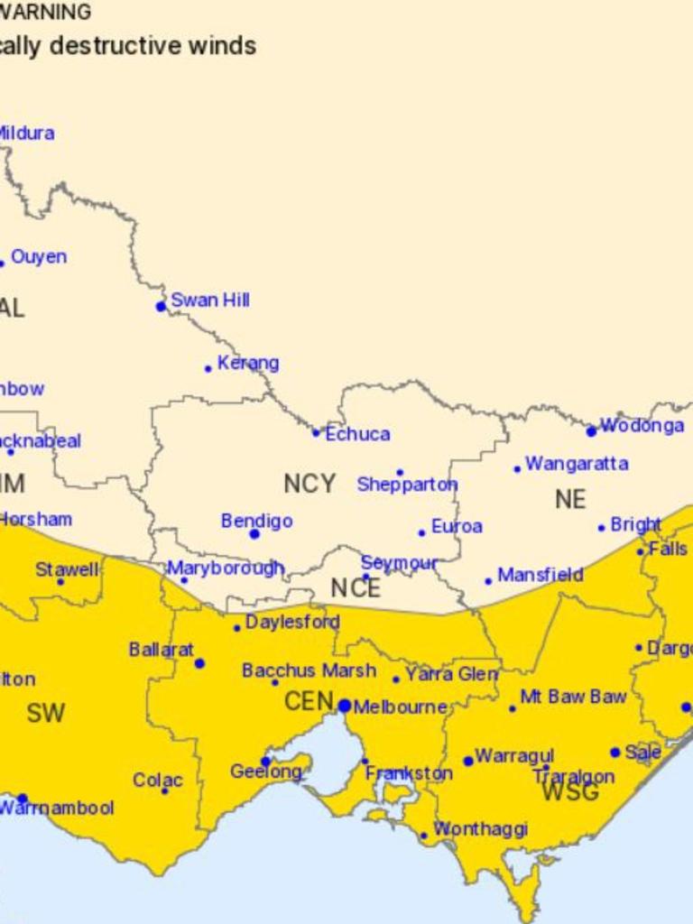 Much of Victoria could see damaging winds. Picture: BOM.