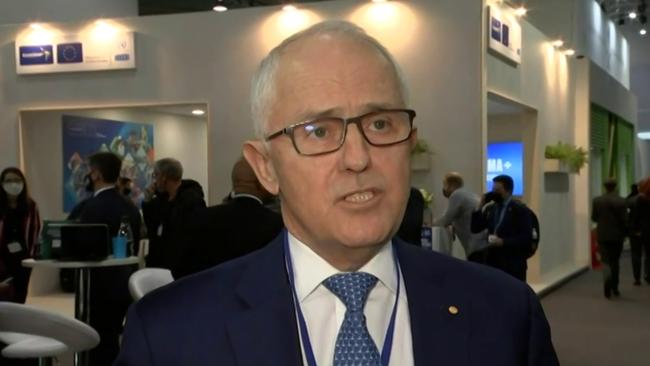 Malcolm Turnbull addresses the media at COP26 in Glasgow.