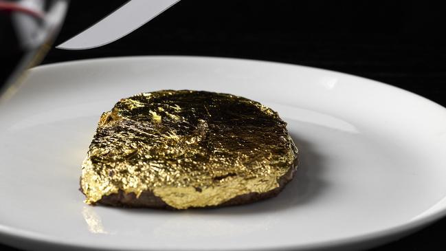 The golden fatcow 400g rib fillet topped with gold leaf for $190. Picture: Markus Ravik
