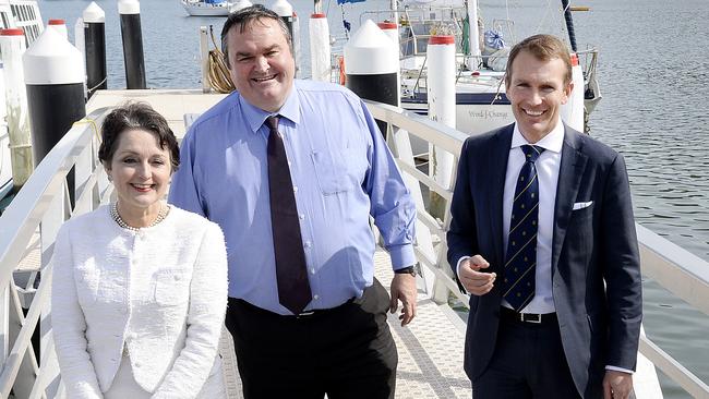 Minister for the Central Coast Rob Stokes (right), pictured with Gosford MP Chris Holstein and Minister for Planning Pru Goward at Gosford waterfront, has pledged support for the Telegraph’s campaign.