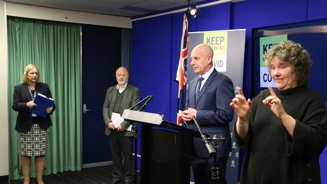 Premier Peter Gutwein speaks to the media at a briefing about Covid-19 restrictions in Hobart on Wednesday, May 26, 2021.