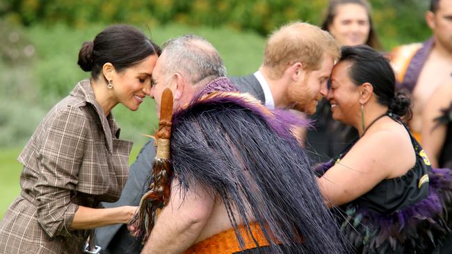 ROYAL TOUR NEW ZEALAND 2018. The Duke and Duchess of Sussex Prince Harry and Meghan attend a traditional welcome ceremony on the lawns of Government House in Wellington. Pic Nathan Edwards