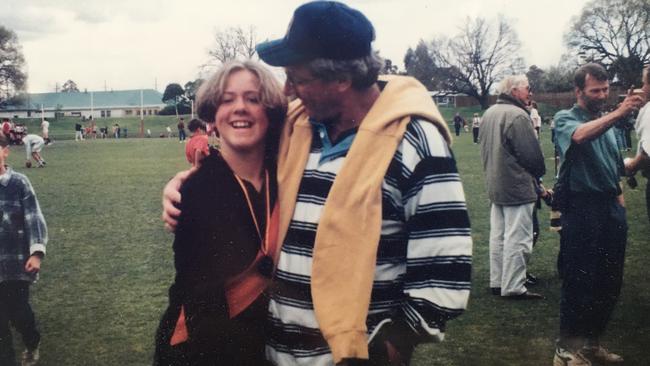 A young Kate Sheahan with father, Mike, after a game for Balwyn.