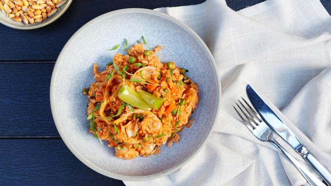 Seafood paella. Picture: Rebecca Michael.