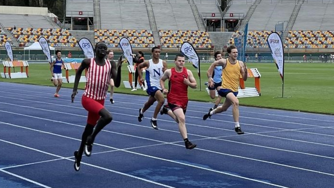 Gout Gout as a Year 8 student in 2021, winning the GPS track and field 200m championship in his age group.