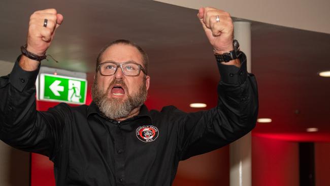 Paul Jensen celebrates as Litchfield Bears were named Club of the Year at the 2023 NRL NT Frank Johnson / Gaynor Maggs medal night. Picture: Pema Tamang Pakhrin