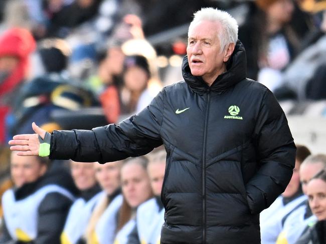 Head coach of Australia Tom Sermanni reacts against Japan in the first half during the 2025 SheBelieves Cup. Picture: Getty Images