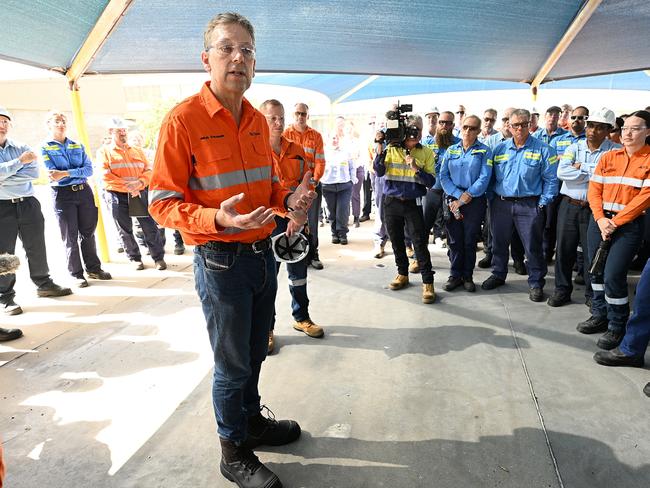 23/1/2023: Rio Tinto Chief Executive Jakob Stausholm, during a visit to the Boyne Aluminium smelter at Gladstone, QLD, Australia. Stausholm spoke to workers about the companies plans to use solar in transitioning from coal. pic Lyndon Mechielsen