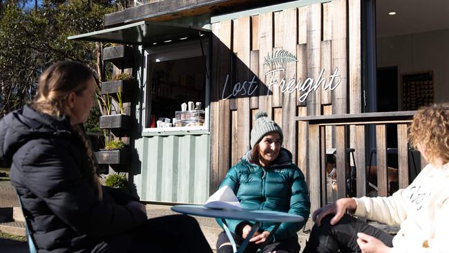 Visitors enjoy a drink and a snack at Lost Freight Cafe. Picture: Linda Higginson