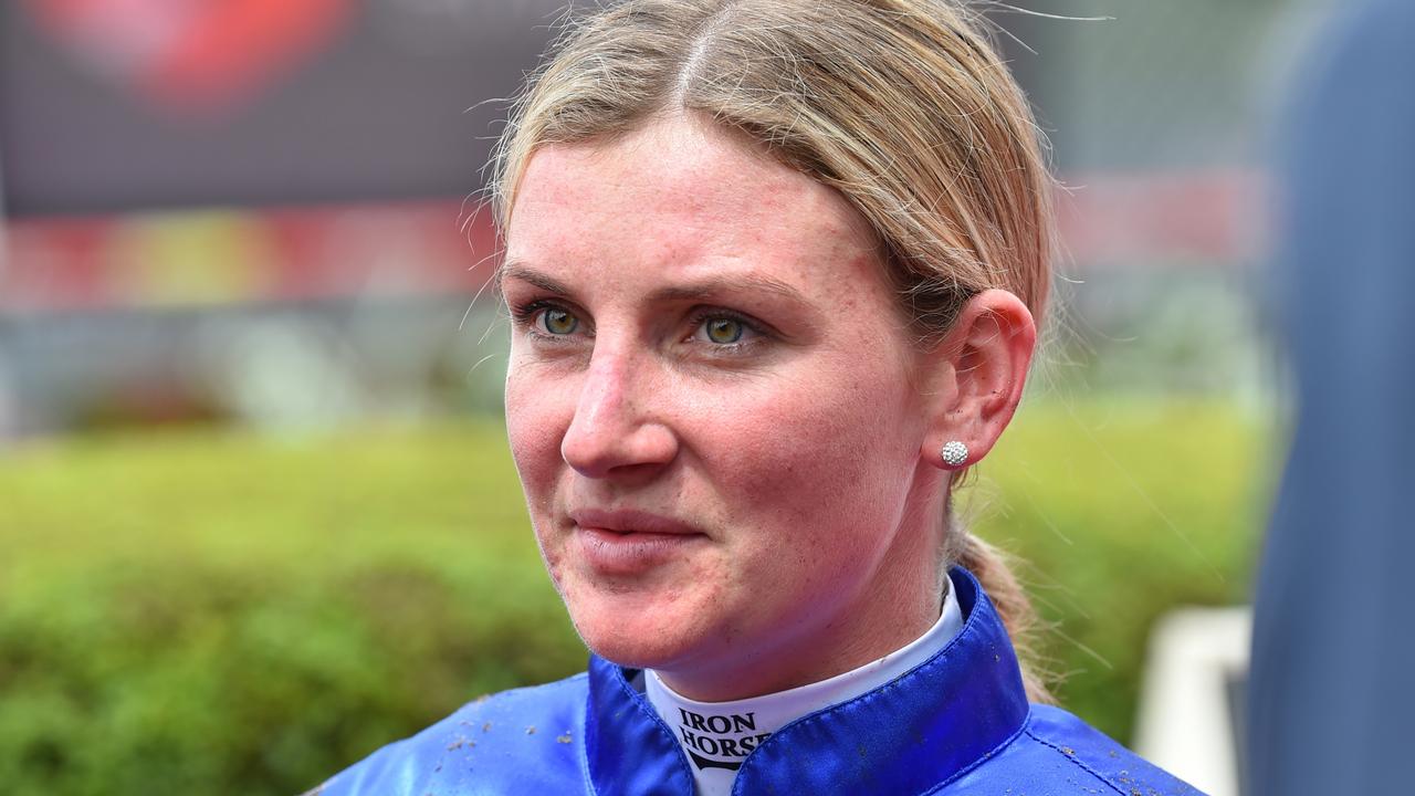 Jamie Kah after Sejardan won the Sharp Extensive IT Red Anchor Stakes at Moonee Valley Racecourse on October 22, 2022 in Moonee Ponds, Australia. (Photo by Reg Ryan/Racing Photos via Getty Images)