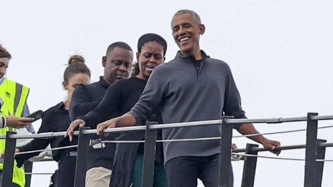 The Former USA President and First Lady, Barack and Michelle Obama doing the iconic bridge climb. Picture: MEDIA-MODE.COM
