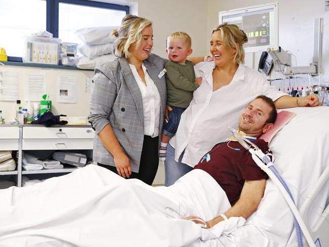 The Stapleton family with nurse Stephanie Rhodes who has planned for Nathan to be by Kate’s side next week at the birth of their second child. Picture: Sam Ruttyn