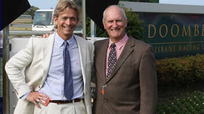 US scientist Chris Broder with Dr Peter Reid at Doomben racetrack in 2013.