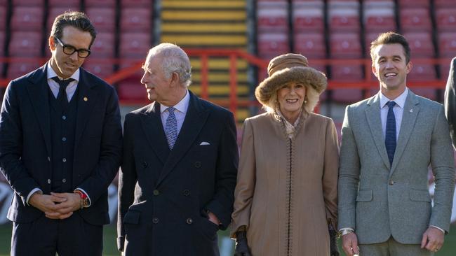 King Charles III and Camilla, Queen Consort meet with Co-Owners of Wrexham AFC, Ryan Reynolds and Rob McElhenney. Photo by Arthur Edwards-WPA Pool/Getty Images.