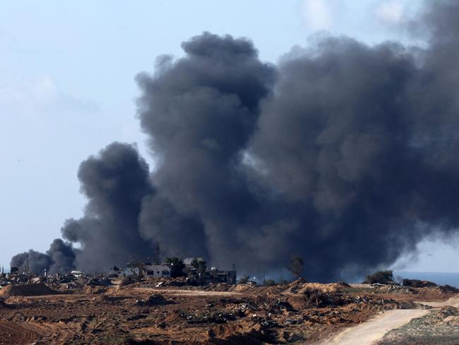 Smoke billowing over the Palestinian territory during Israeli bombardment. Picture: AFP