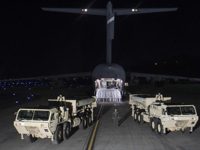 US Forces in Korea as they continue progress in fulfilling the South Korea-US alliance decision to install a Terminal High Altitude Area Defense, or THAAD, on the Korean Peninsula. Picture: AFP