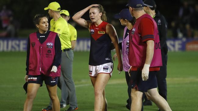 Demon Ainslie Kemp suffered her third ACL injury on Friday night. Picture: Getty Images