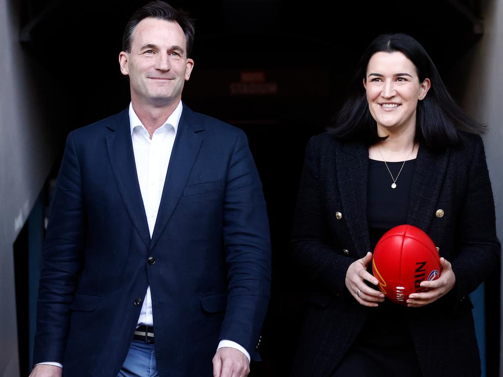 AFL CEO Andrew Dillon and football boss Laura Kane. Picture: Michael Willson/AFL Photos via Getty Images