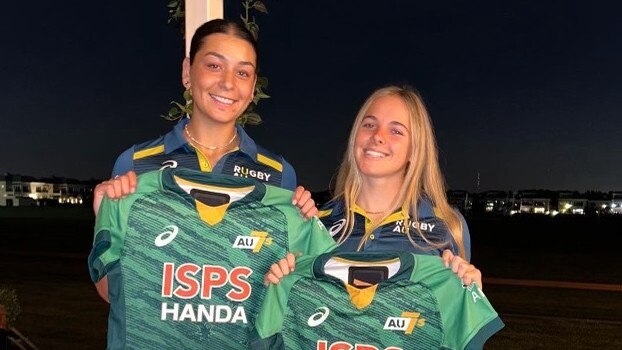 Rugby Sevens young guns Milla Elaro and Piper Simons in Dubai. Pic: Supplied