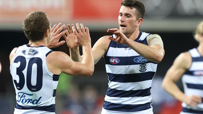 Mark O'Connor celebrates a goal. Picture: Chris Hyde/Getty Images