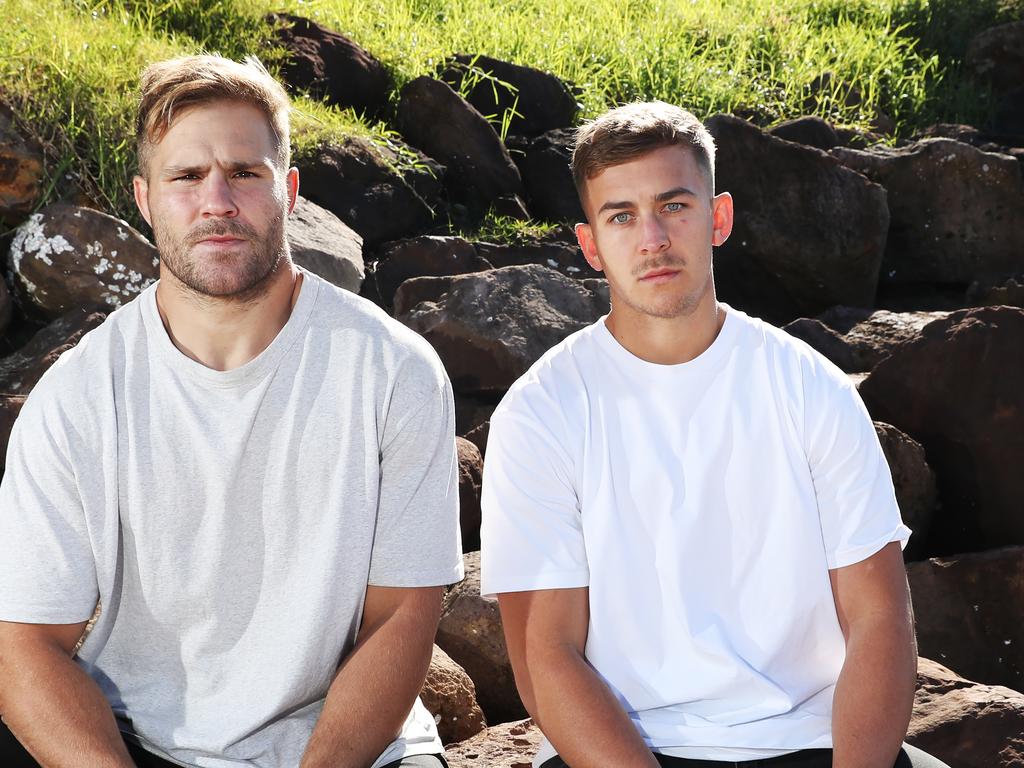 Jack de Belin with Callan Sinclair, De Belin says he is speaking up to support his mum’s quest. Picture: Rohan Kelly