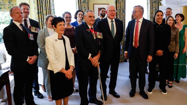 Australians meet with Prime Minister Anthony Albanese in London ahead of the coronation of His Majesty King Charles III. Picture: Carlos Jasso/ Parsons Media