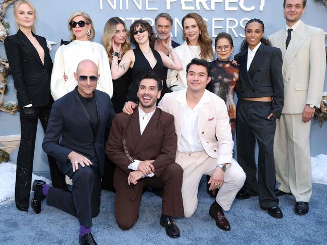 Nicole Kidman, Christine Baranski, Annie Murphy, King Princess, Murray Bartlett, Lena Olin, Dolly de Leon, Maisie Richardson-Sellers, Lucas Englander, Mark Strong, Aras Aydin and Henry Golding at the LA premier. Picture: AFP