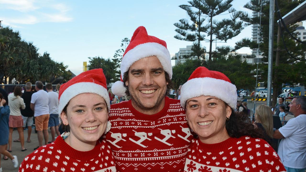 Bailey, Mark and Renee Verrall at Carols on the Beach, Surfers Paradise. Pic: Regina King