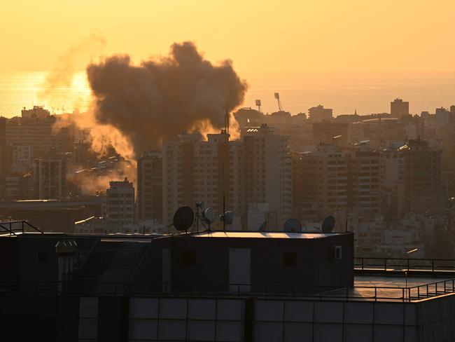 Smoke rises from the site of an Israeli air strike on the Shiyah neighbourhood of Beirut's southern suburbs. Picture: AFP