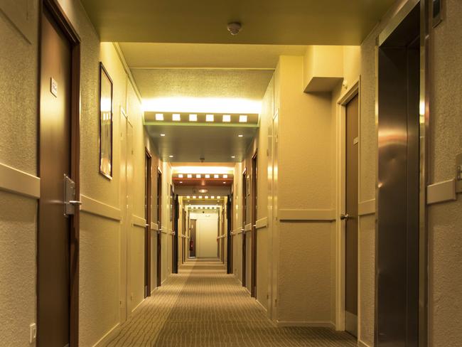 long hotel corridor