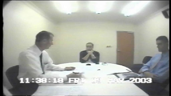 Police interviewing Lane (centre) in 2003 over Tegan’s disappearance. Picture: Supplied