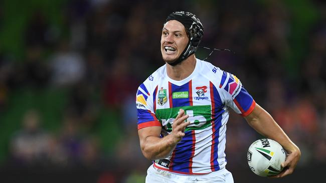 Kalyn Ponga of the Knights is seen in action during the Round 6 NRL match between the Melbourne Storm and the Newcastle Knights at AAMI Park in Melbourne, Friday, April 13, 2018. (AAP Image/Julian Smith) NO ARCHIVING, EDITORIAL USE ONLY (AAP Image/Julian Smith) NO ARCHIVING, EDITORIAL USE ONLY