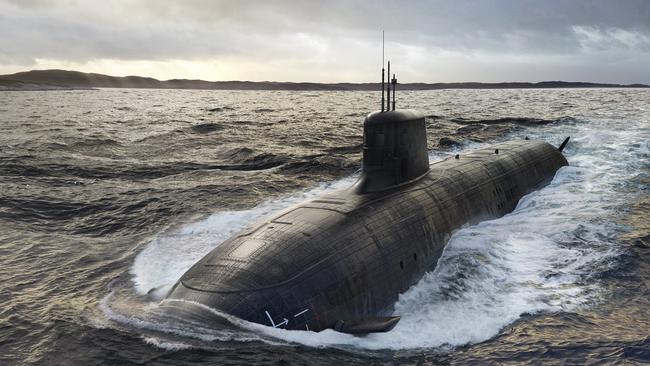 An artist’s impression of a SSN-AUKUS nuclear-powered submarine. Picture: BAE Systems