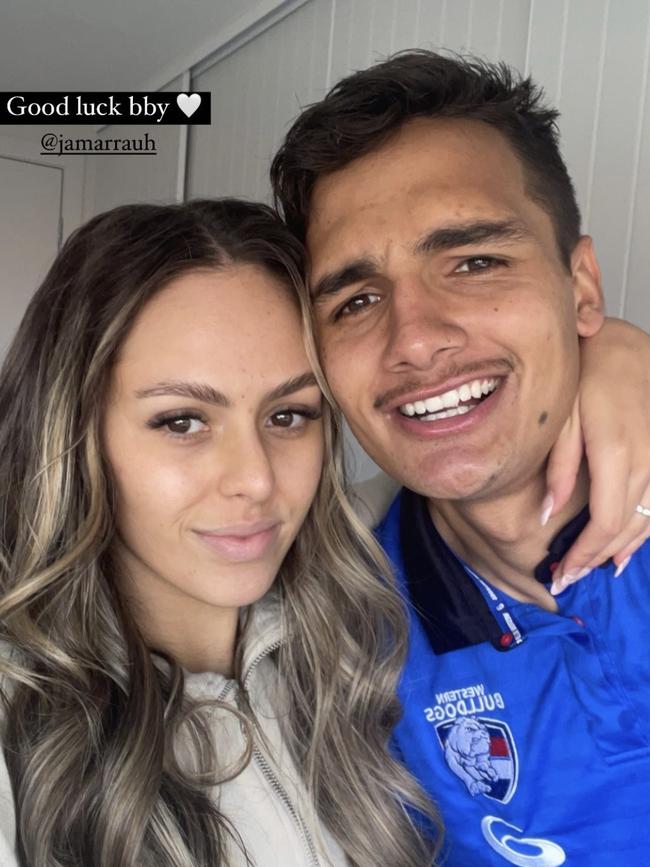 Mia Fevola wishes Jamarra Ugle-Hagan good luck for his AFL debut. Picture: Instagram